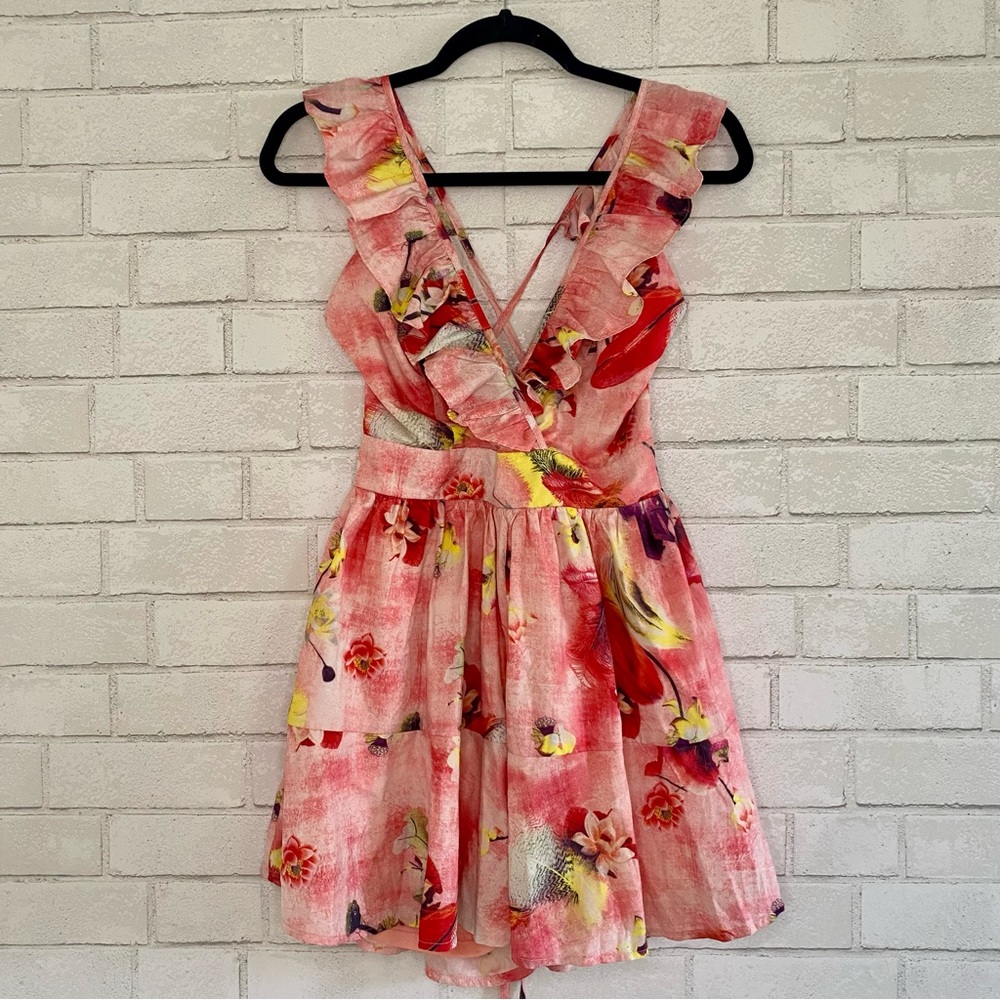 Fashion Nova Pink Floral Dress tie back Brand New sz Medium